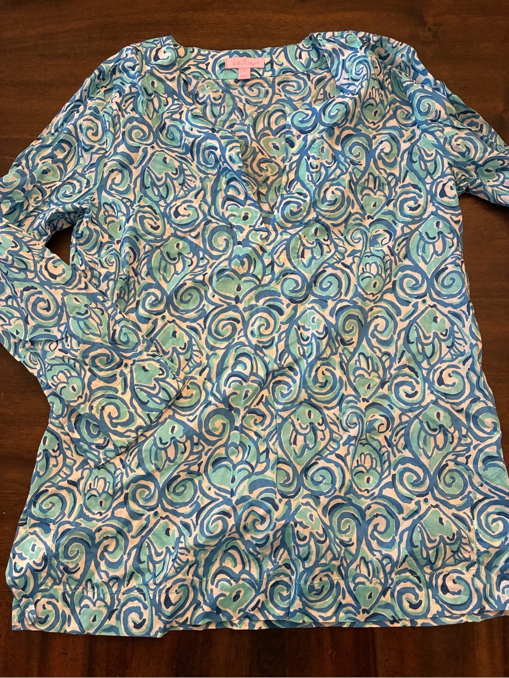 Lilly Pulitzer Amelia Island Top Small Blue Blouse Resort White Chasing Tail
